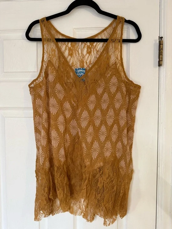 NWT Free People gold lace boho bell trapeze tank - Picture 3 of 7